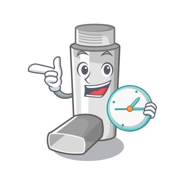 Karikatür tıp kutusunda saat astım inhaler ile