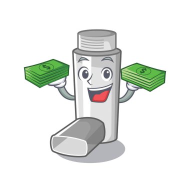 Para çantası ile maskot izole astım inhaler