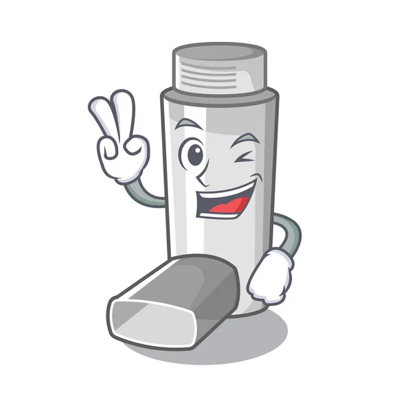 Inhaladores de asma de dos dedos en caja de medicina de dibujos animados — Archivo Imágenes Vectoriales