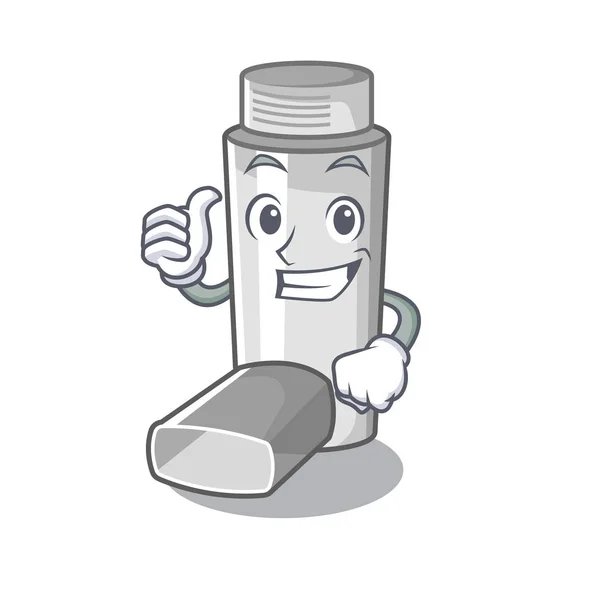 Pulgares hacia arriba inhaladores de asma en la caja de la medicina de dibujos animados — Archivo Imágenes Vectoriales