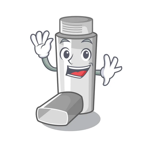 Winkende Asthma-Inhalatoren in Cartoon-Medikamentenkiste — Stockvektor