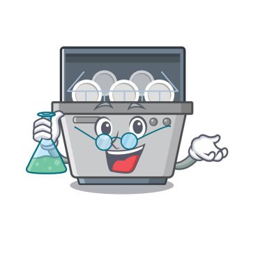 Profesör bulaşık makinesi karikatür izole