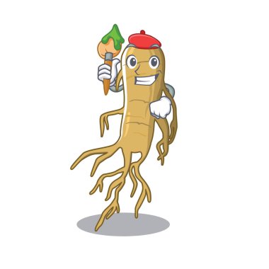 Sanatçı ginseng karikatür ile izole