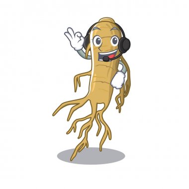 Bir karikatür şeklinde kulaklık ginseng ile