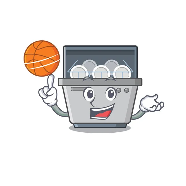Con máquina lavavajillas mascota de baloncesto en la cocina — Archivo Imágenes Vectoriales