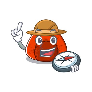 Explorer fasulye çanta sandalye maskot ile izole