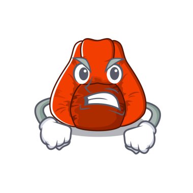 Kızgın fasulye çanta sandalye maskot ile izole