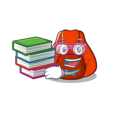 Kitap fasulye çanta sandalye maskot ile izole ile Öğrenci