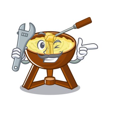 Bir karikatür plaka mekanik fondü peyniri