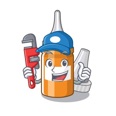 Tesisatçı kulak ahşap masa karakteri üzerinde düşer