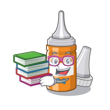 Ahşap masa karakteri üzerinde kitap kulak damlaları ile Öğrenci