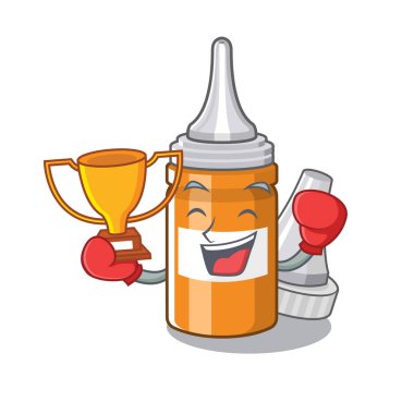 Boks kazanan kulak ahşap masa karakteri üzerinde düşer