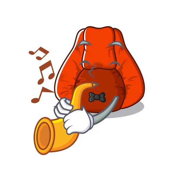 Maskot ile izole trompet fasulye torbası sandalye ile — Stok Vektör
