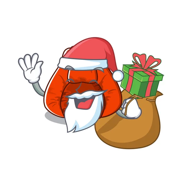 Santa con silla bolsa de regalo aislado con mascota — Vector de stock