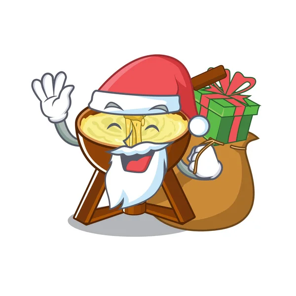 Santa con queso fondue regalo en un plato de dibujos animados — Vector de stock