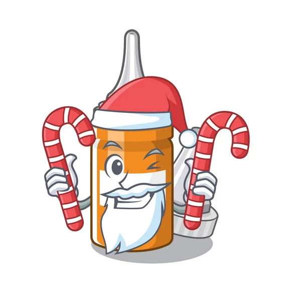 Santa con gotas de oreja de caramelo sobre carácter de mesa madera — Vector de stock