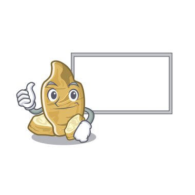 Karikatür tablolar ahşap üzerinde tahta kudüs enginar ile Thumbs up