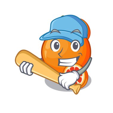 Maskot meyve sepetinde beyzbol kan portakal oynamak