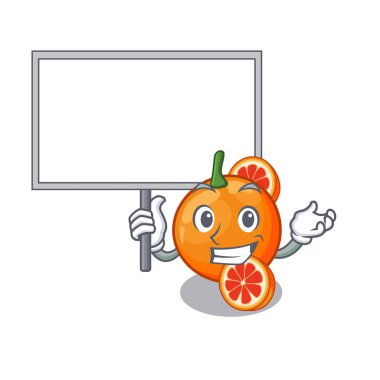 Maskot meyve sepetinde tahta kan portakal getir