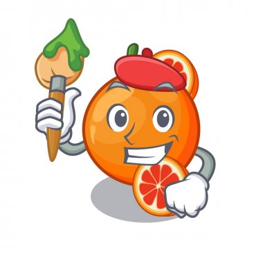 Maskot meyve sepetinde sanatçı kan portakal