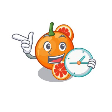 Karikatür kase saat turuncu kan dilimleri ile