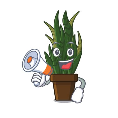 Maskot ile izole megafon yılan bitki ile