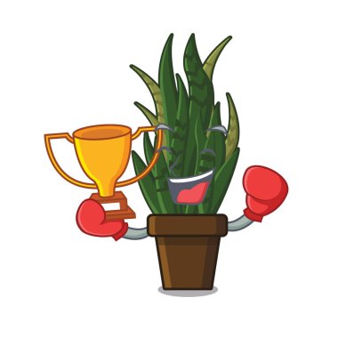 Boks kazanan karikatür yılan bitki evin arkasında yetişir