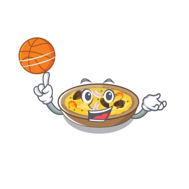Basketbol ile İspanyol paella maskot plaka servis