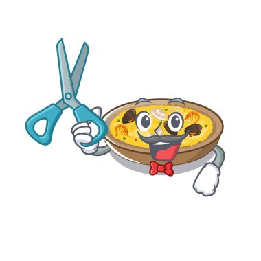 Berber İspanyol paella maskot plaka üzerinde hizmet