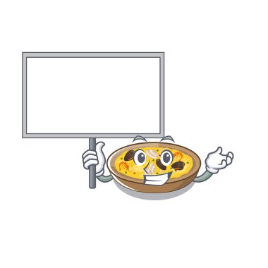 Maskot plaka üzerinde servis kurulu İspanyol paella getir