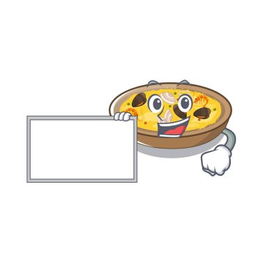 Masa İspanyol paella ile maskot plaka servis