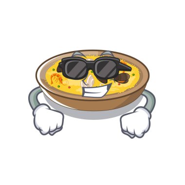 Süper serin İspanyol paella karikatür tavada pişmiş