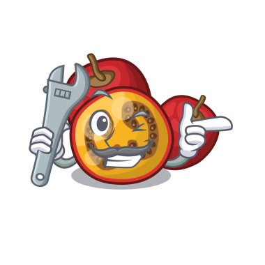 Mascot ahşap masa üzerinde Mekanik meyve tamarillo