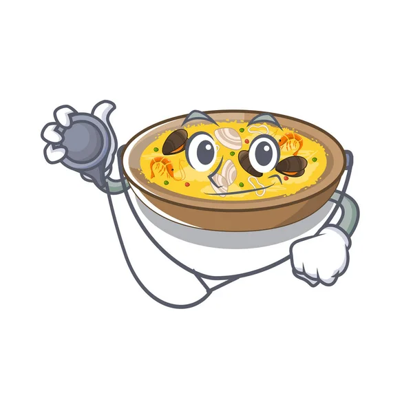 Doctor paella española servido en plato de la mascota — Vector de stock