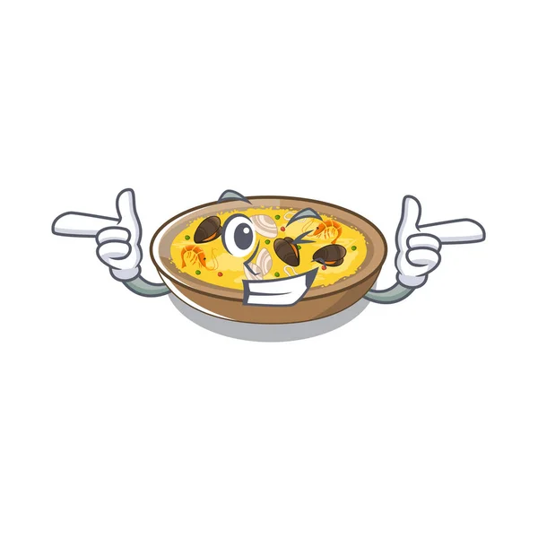 Wink Spanyol paella dimasak dalam wajan kartun - Stok Vektor