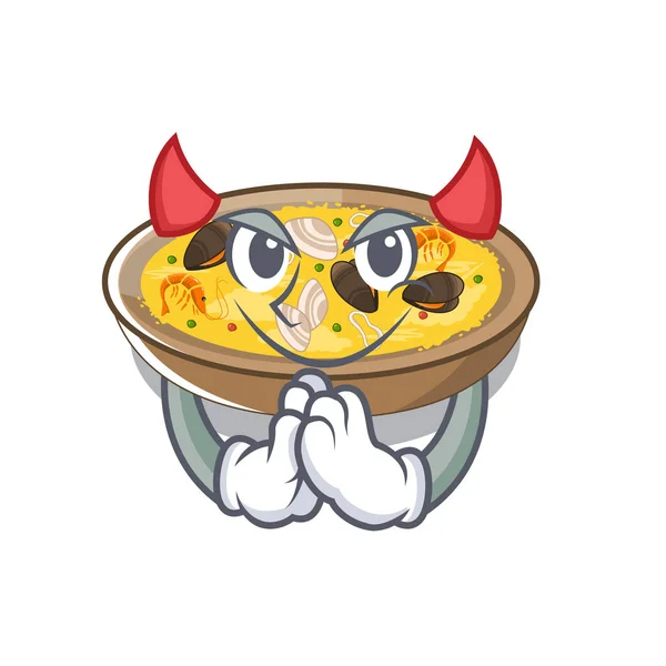 Setan Spanyol paella piring dalam bentuk kartun - Stok Vektor