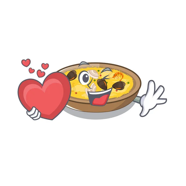 Z sercem hiszpańskie dania Paella w kształcie kreskówki — Wektor stockowy