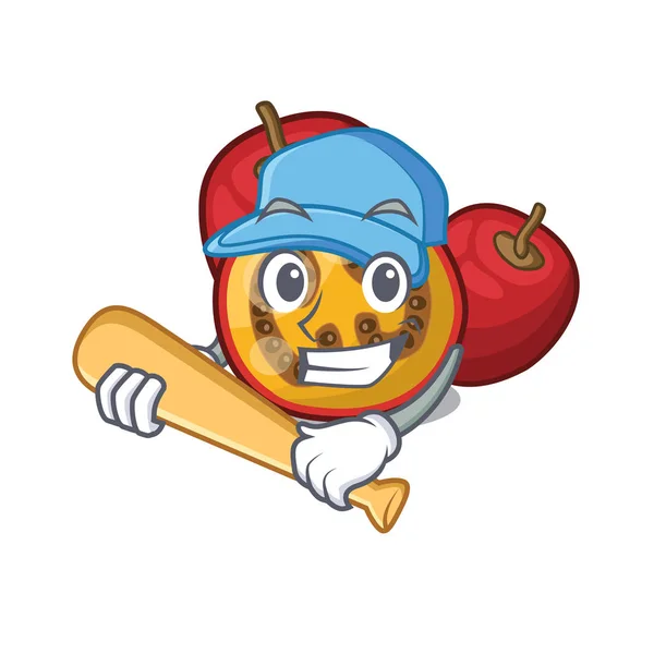 Jouer des tranches de tamarillo de fruits de baseball en forme de dessin animé — Image vectorielle