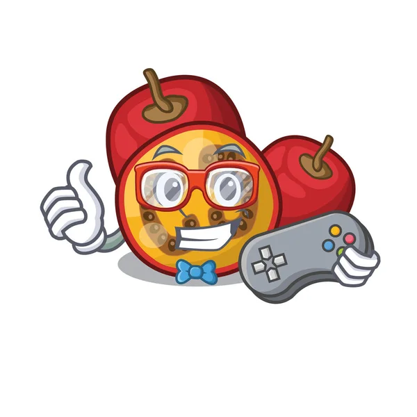 Gamer tamarillo fruta en la canasta de carácter — Vector de stock