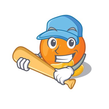 Karakter plaka üzerinde beyzbol mandalina meyve dilimleri oynamak