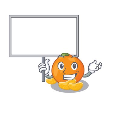 Karakter plaka üzerinde tahta mandalina meyve dilimleri getirin