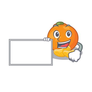 Karakter plaka üzerinde tahta mandalina meyve dilimleri ile