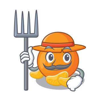 Karakter plaka üzerinde Çiftçi mandalina meyve dilimleri