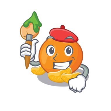 Karakter plaka üzerinde Sanatçı mandalina meyve dilimleri