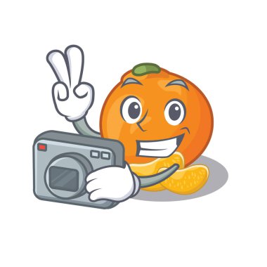 Maskot şeklinde fotoğrafçı mandalina