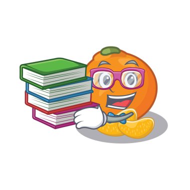 Karikatür ile izole kitap mandalina ile Öğrenci