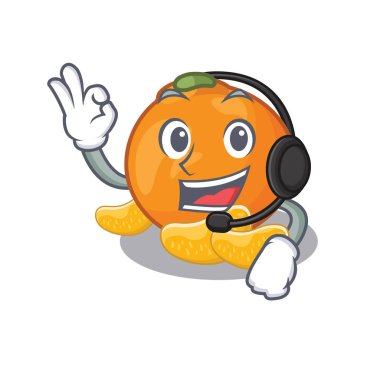 Karikatür ile izole kulaklık mandalina ile