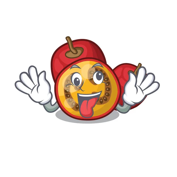 Maskot ahşap masa üzerinde Crazy meyve tamarillo — Stok Vektör