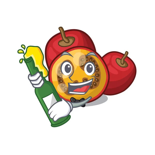 Com tamarillo de frutas de cerveja acima da mesa de madeira de mascote —  Vetores de Stock