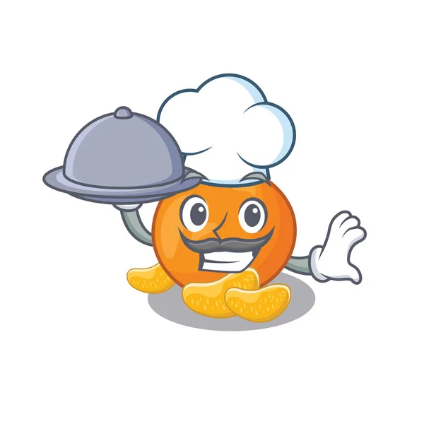Chef com tangerina de alimentos com a forma de mascote — Vetor de Stock